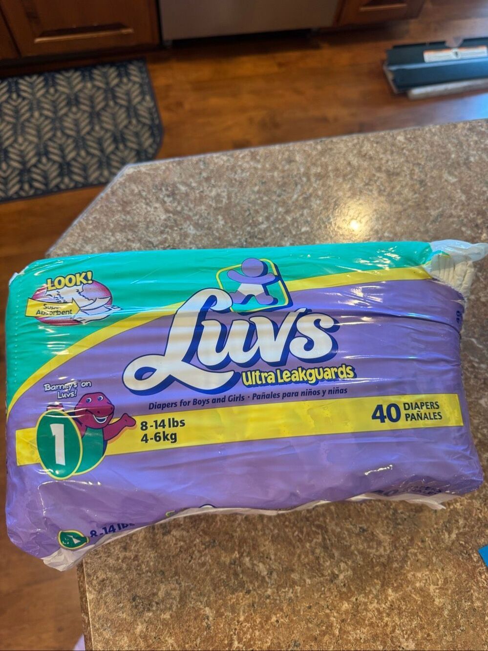 Vintage 1999 Luvs Ultra Leakguards Barney Diapers Size 1 Open 40 Ct Package
